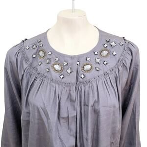 VICTOR COSTA Jewel Embellished Snap Front Formal Blouse in Pewter  SZ 1X